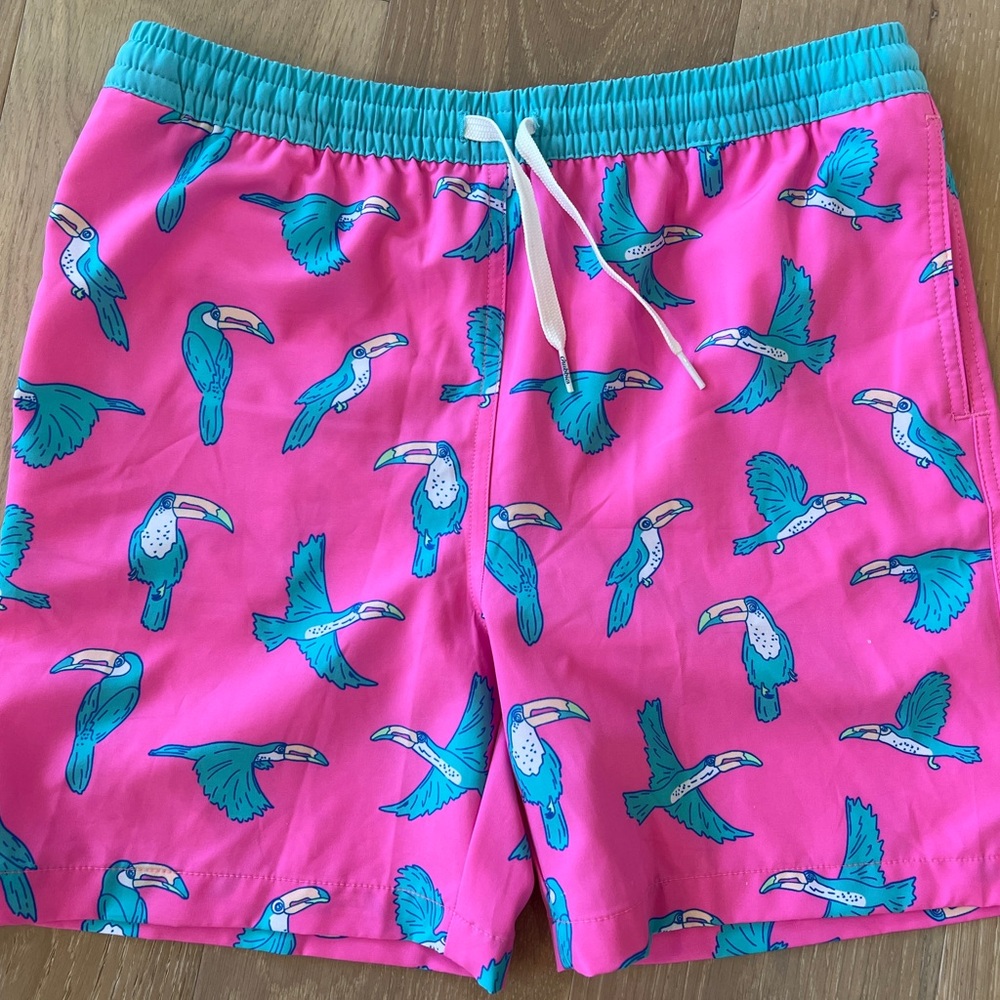 Chubby’s Pink Toucan Print Swim Trunks